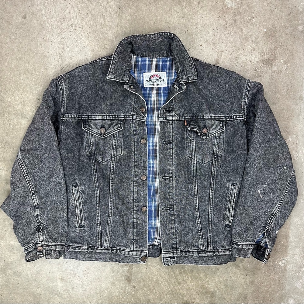 Vintage 90’s Orange Tab Flannel Lined Black Denim Jacket